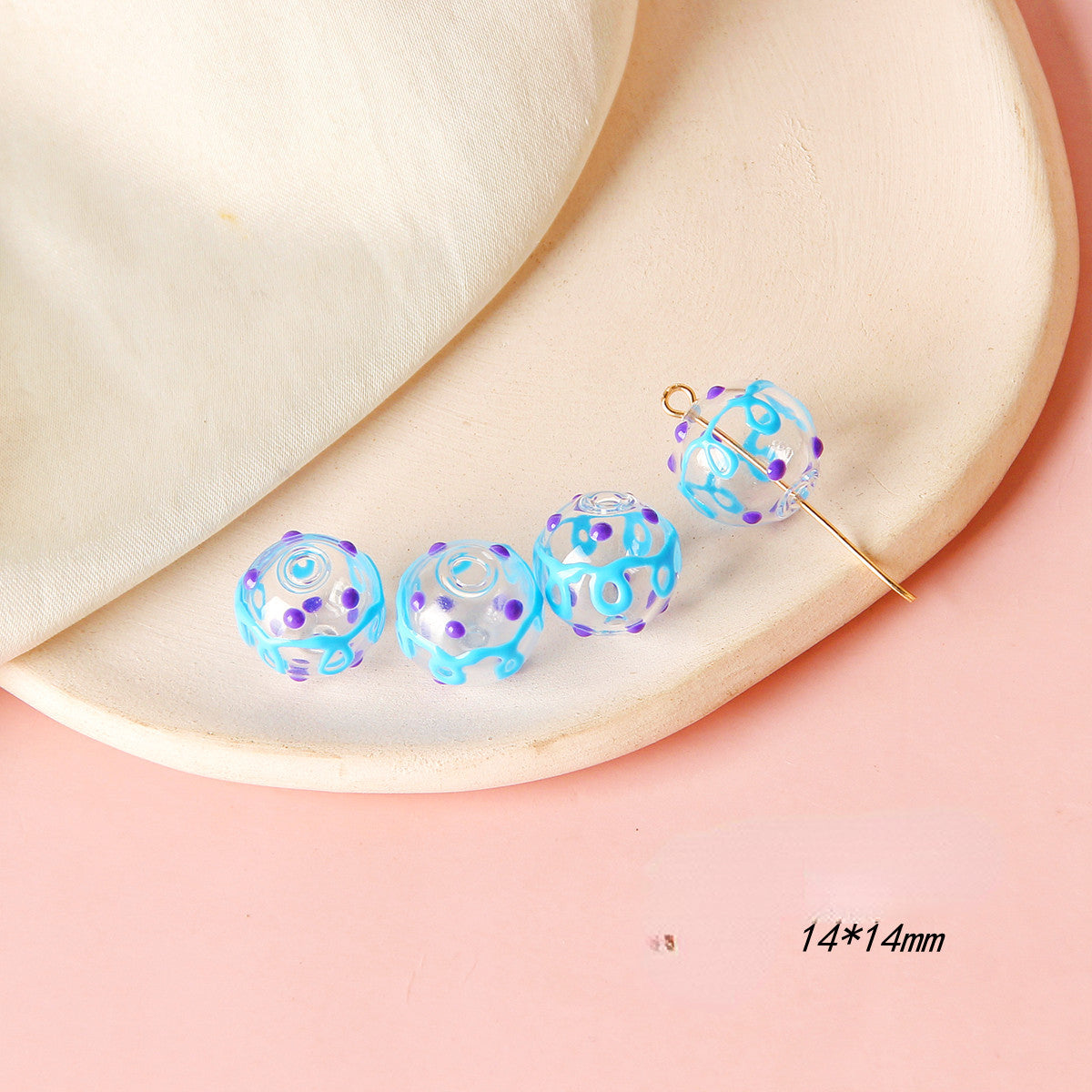 Wholesale 14mm Polka Dot Line Hollow Glass Beads